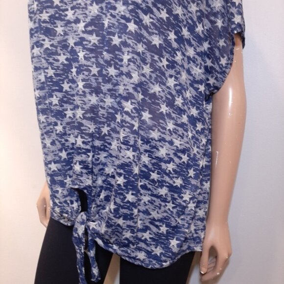 3/$20 CHERISH Slouchy Burnout Tee Sheer Star Print Tie Hem Short Sleeve Top - Picture 3 of 11